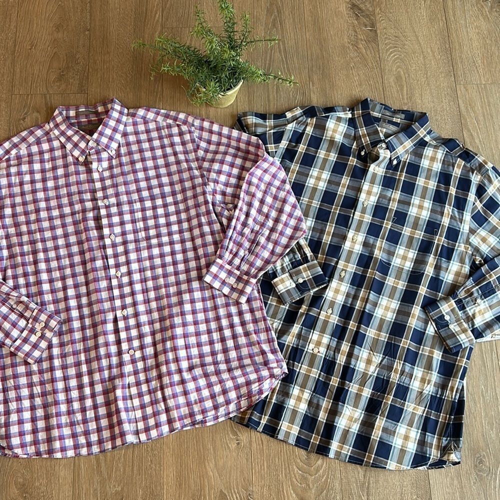 ((2 PIECE)) SAMUEL CREMIEUX MENS BUTTON DOWN SHIRTS CHECKERED SIZE XXL